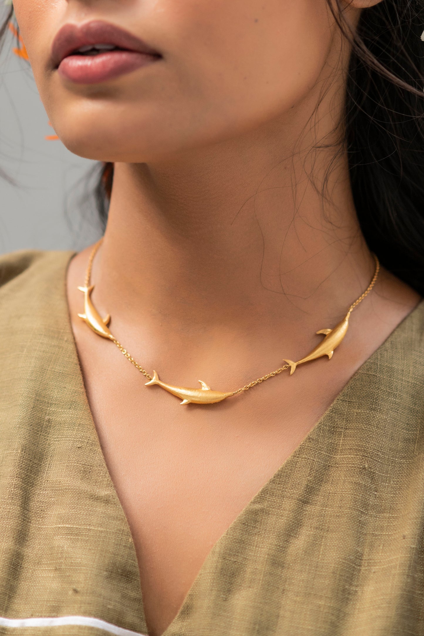 Dolphin gold plated brass necklace 