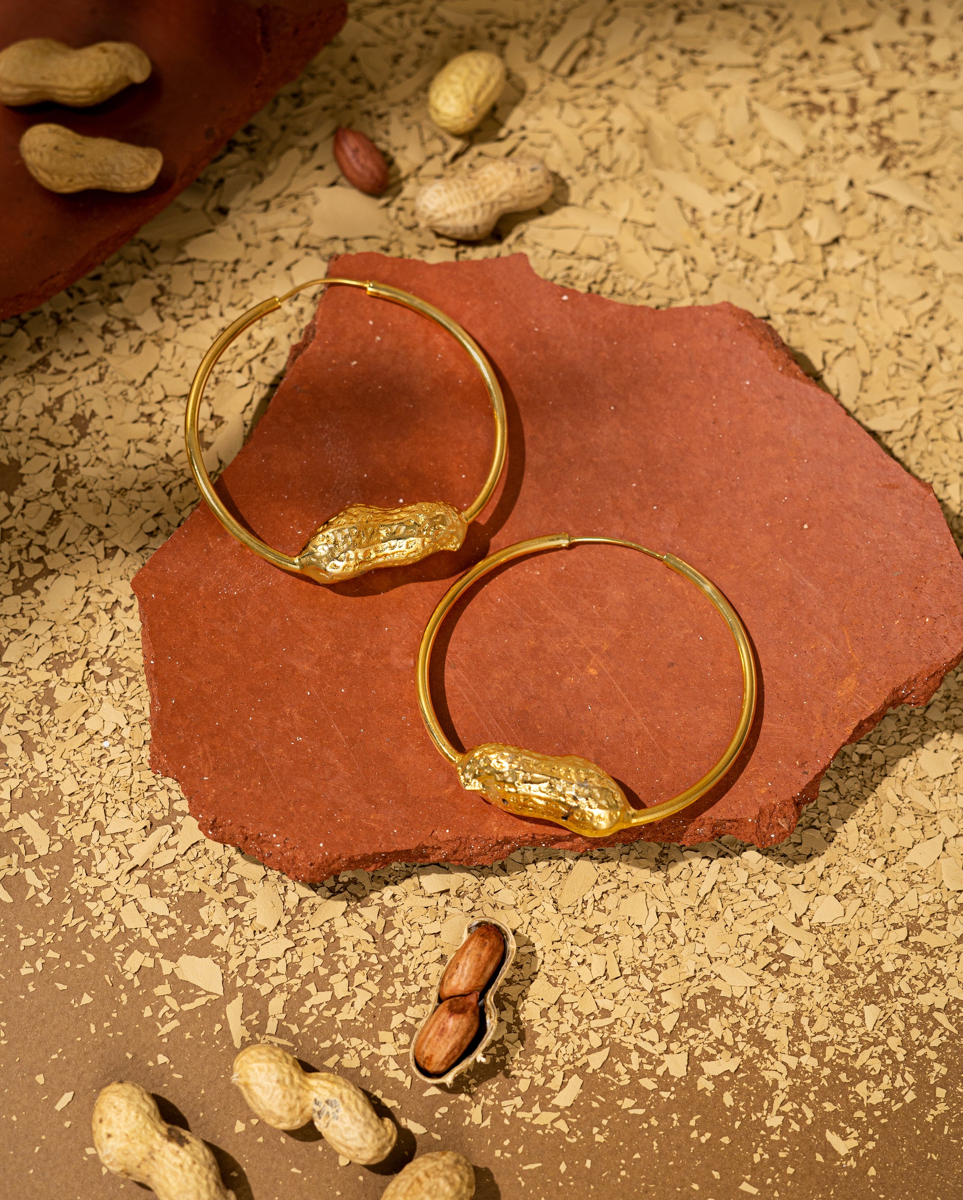 Peanut inspired gold platted brass hoop earrings