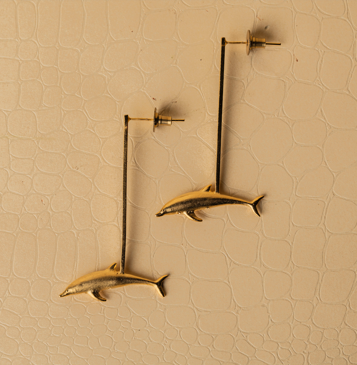 Dolphin brass gold plated sustainable earrings