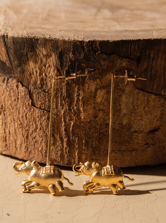 Elephant brass gold plated earrings