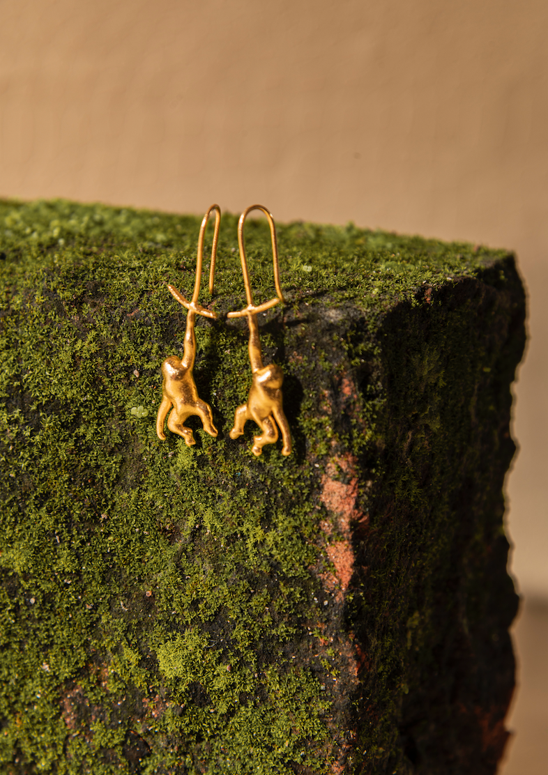 Gorilla brass gold plated earrings